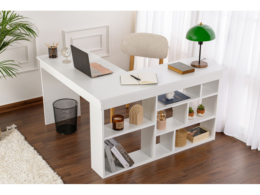 Scrivania in legno "Vesper" 130 x 120 x 72 cm - Bianco naturale