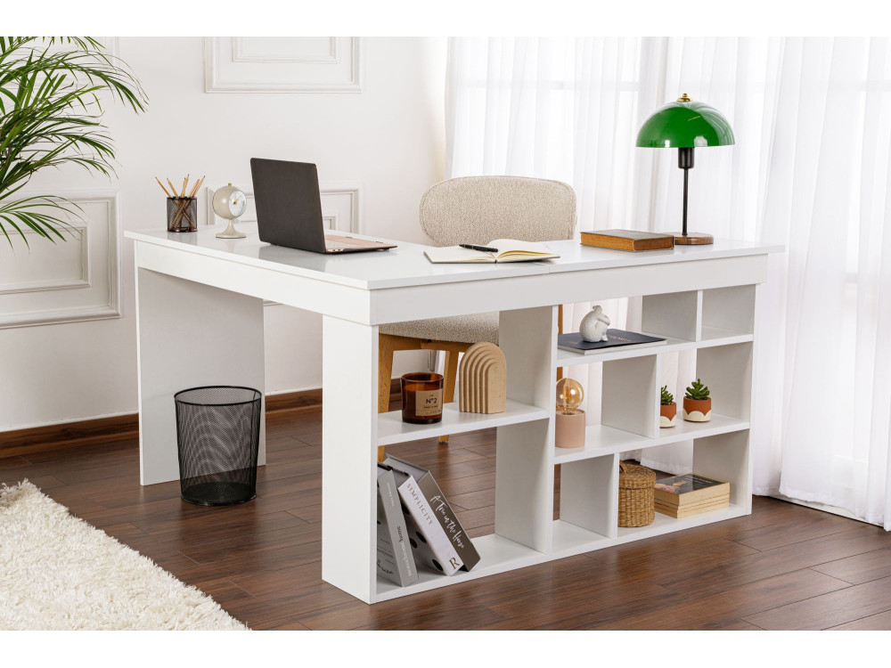 Scrivania in legno "Vesper" 130 x 120 x 72 cm - Bianco naturale