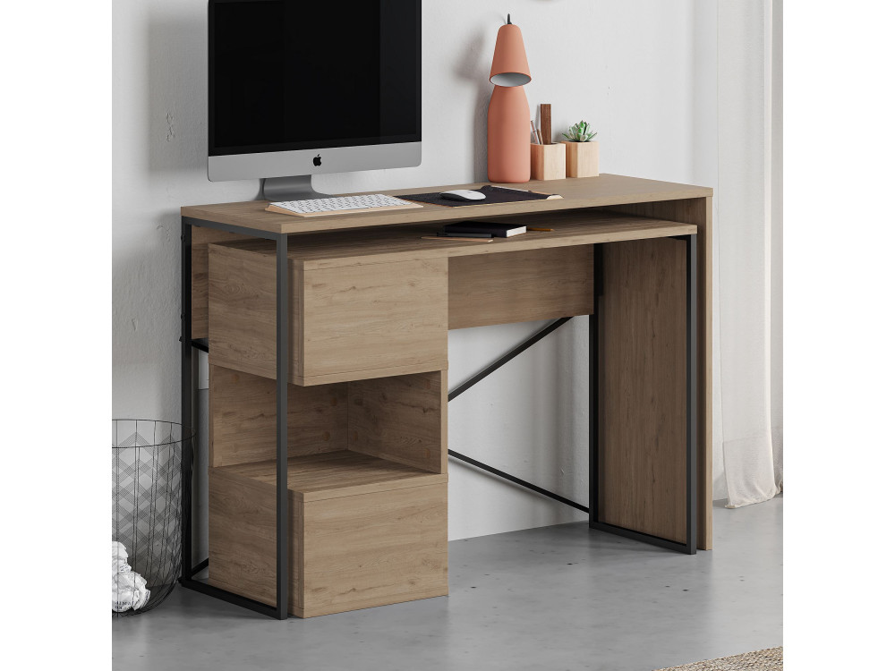 Scrivania modulare in legno "Badau" - 110 x 102 x 77 cm - Marrone