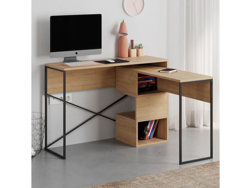 Scrivania modulare in legno "Badau" - 110 x 102 x 77 cm - Beige