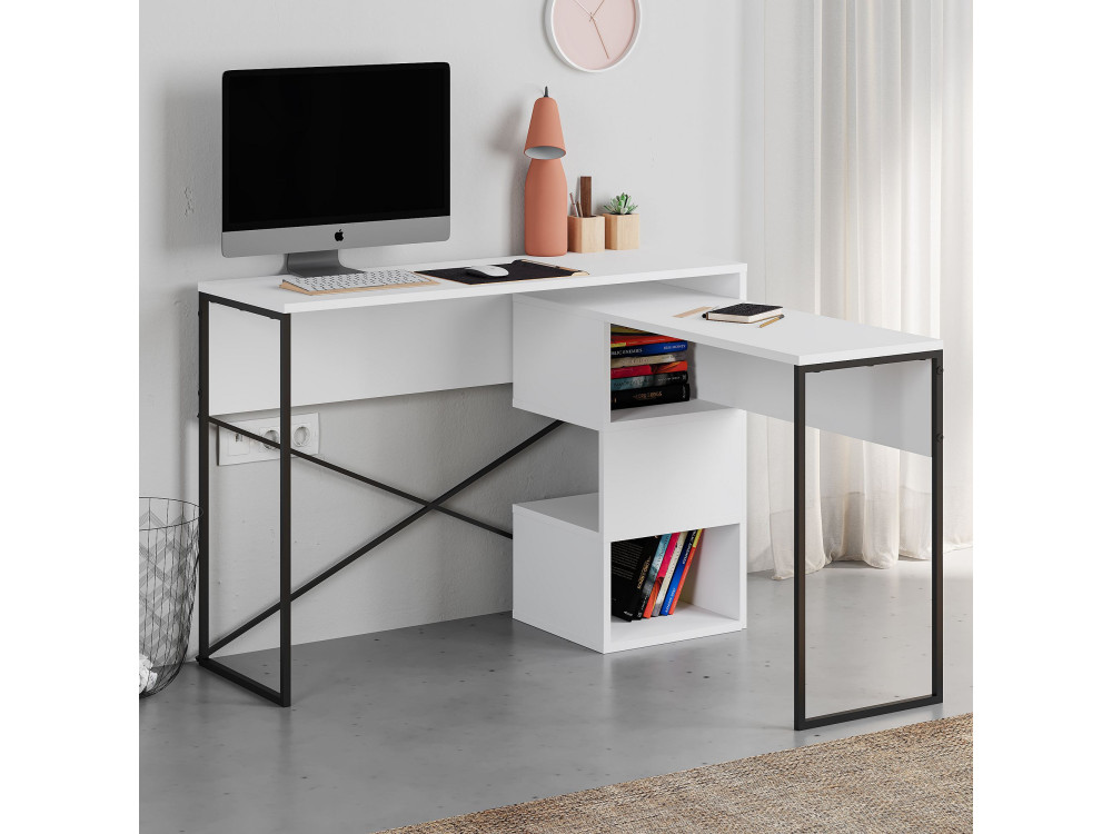 Scrivania modulare in legno "Badau" - 110 x 102 x 77 cm - Bianco