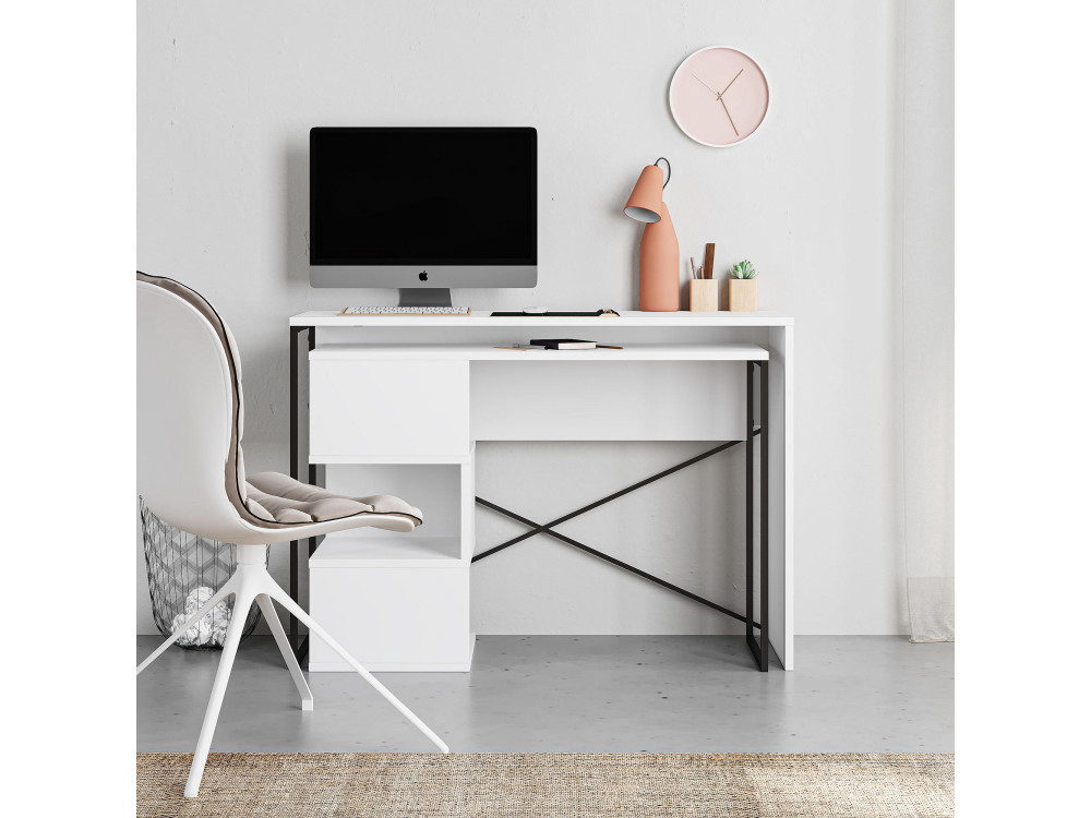 Scrivania modulare in legno "Badau" - 110 x 102 x 77 cm - Bianco