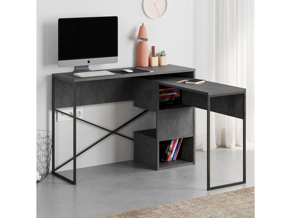 Scrivania modulare in legno "Badau" - 110 x 102 x 77 cm - Grigio