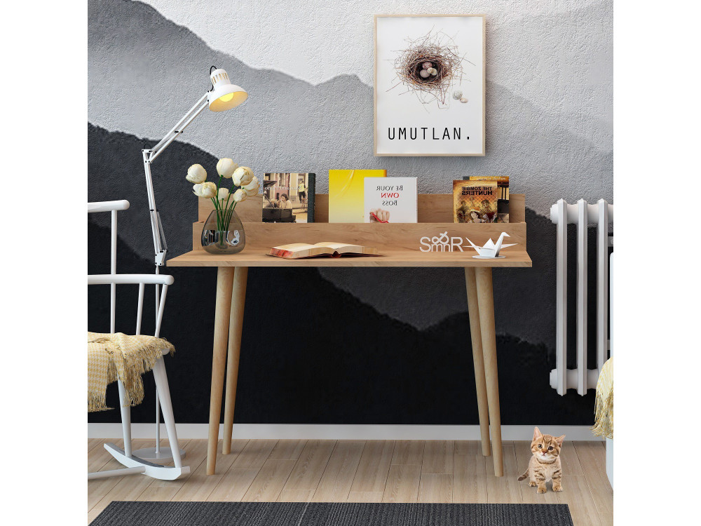 Scrivania in legno con ripiani "Rammi" - 100 x 60 x 94 cm - Marrone