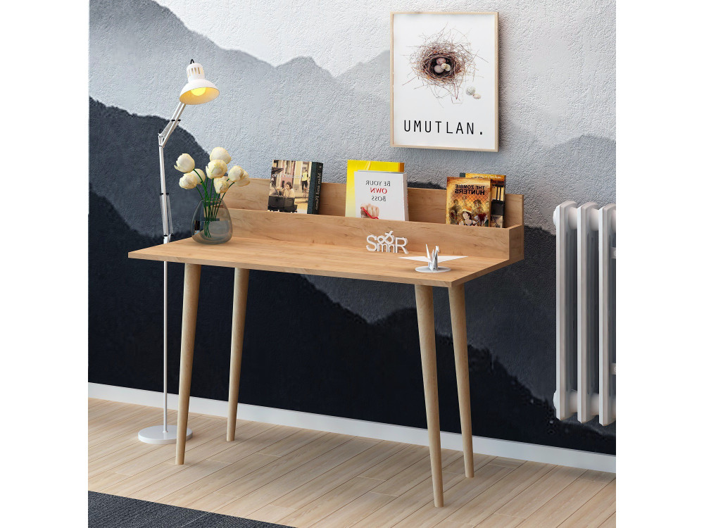Scrivania in legno con ripiani "Rammi" - 100 x 60 x 94 cm - Marrone