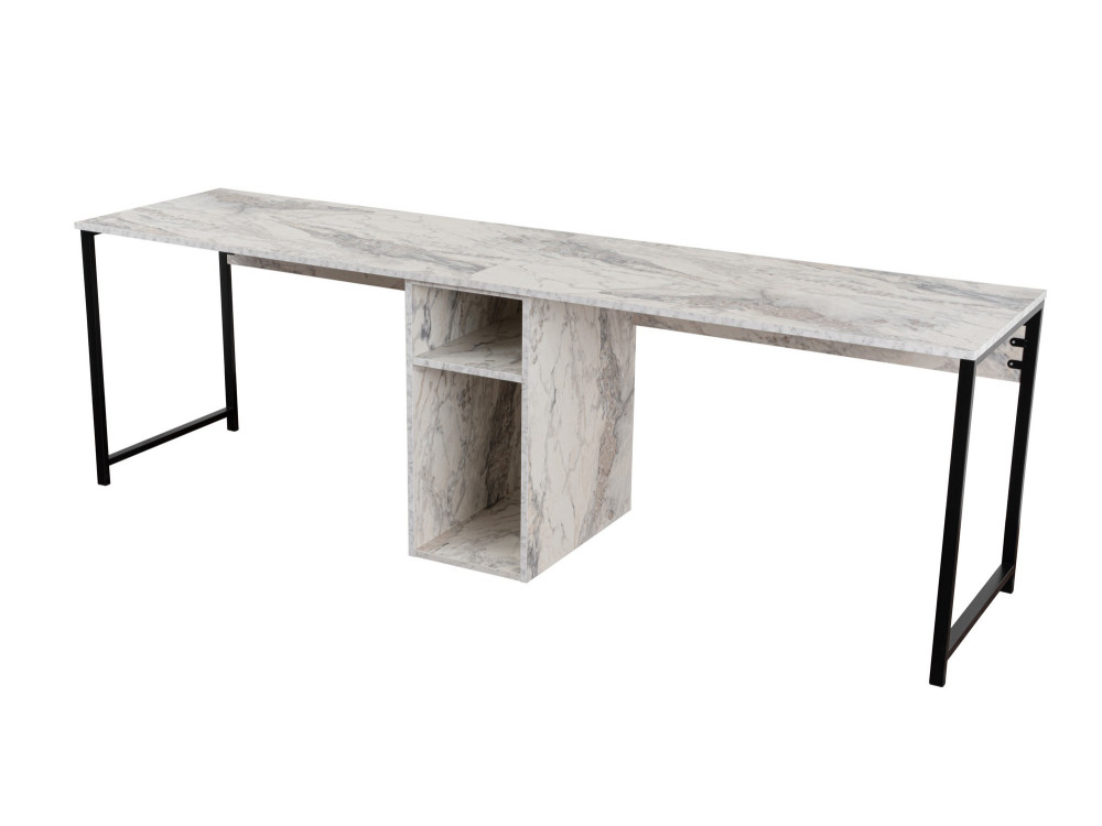 Scrivania doppia "Twin" con 2 ripiani in legno - 240 x 60 x 74 cm - Bianco marmorizzato