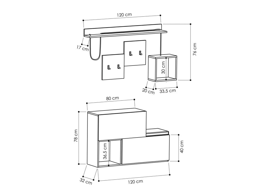 Mobile da corridoio in legno "Holdon" - 120 x 32 x 78 cm - Grigio antracite