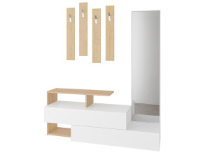 Mobile da ingresso "Ramda" con specchio in legno - 137 x 35 x 154 cm - Beige