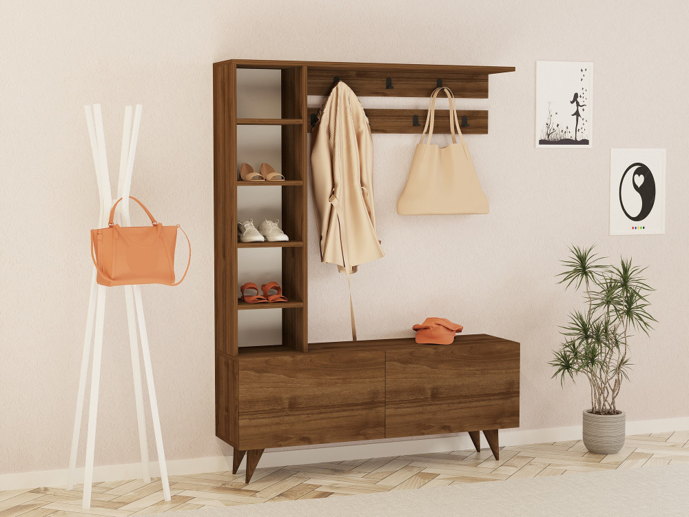 Mobile da ingresso in legno "Hale" - 120 x 32 x 161 cm - Noce