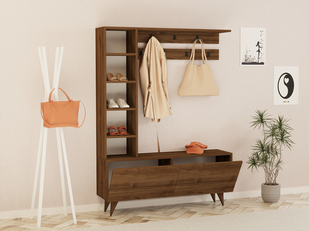 Mobile da ingresso in legno "Hale" - 120 x 32 x 161 cm - Noce