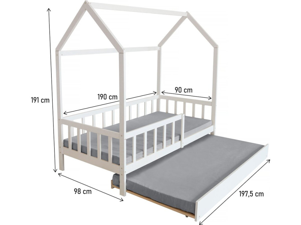 Letto a capanna per bambini "Paloma" con cassetto - 90 x 190 cm - Bianco