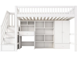 Letto a soppalco in legno con cabina armadio e scrivania integrata "Amélia" - 90 x 190 cm - Bianco