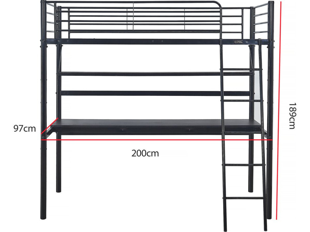 Letto a soppalco "Alona" - 90 x 190 cm - Nero