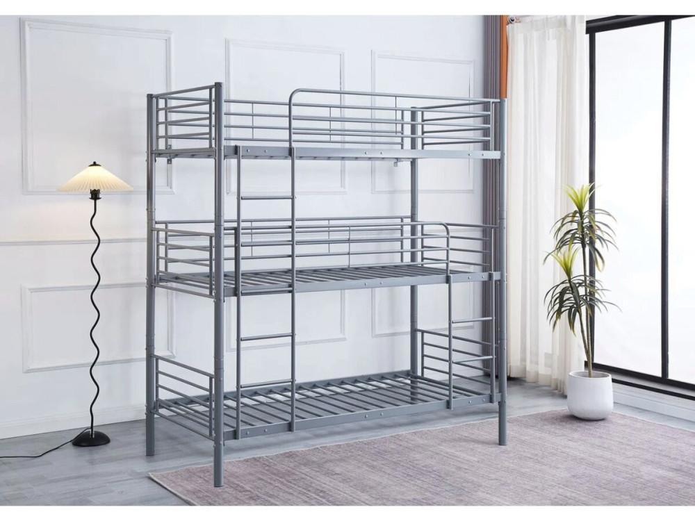 Letto a castello triplo in metallo “HAVIN” - 90 x 190 cm - Grigio