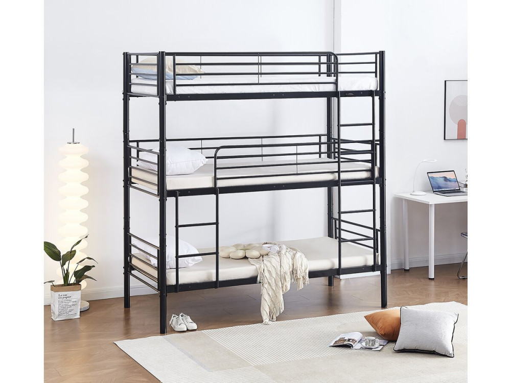 Letto a castello triplo in metallo "HAVIN" - 90 x 190 cm - Nero