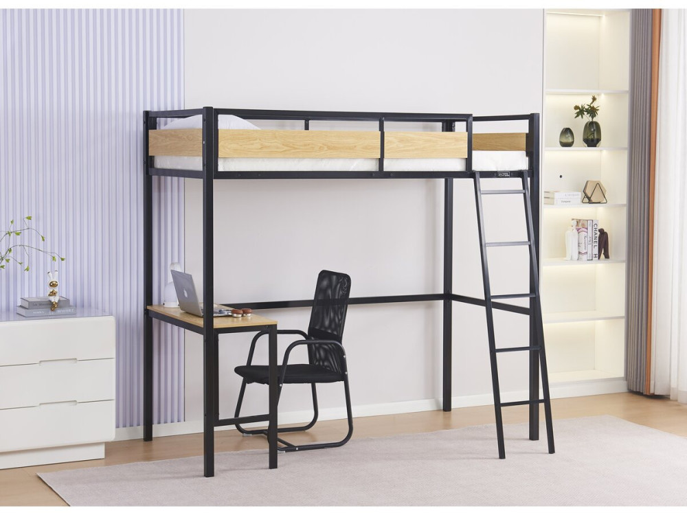 Letto a soppalco “Ethan” con scrivania - 90 x 190 cm - Nero