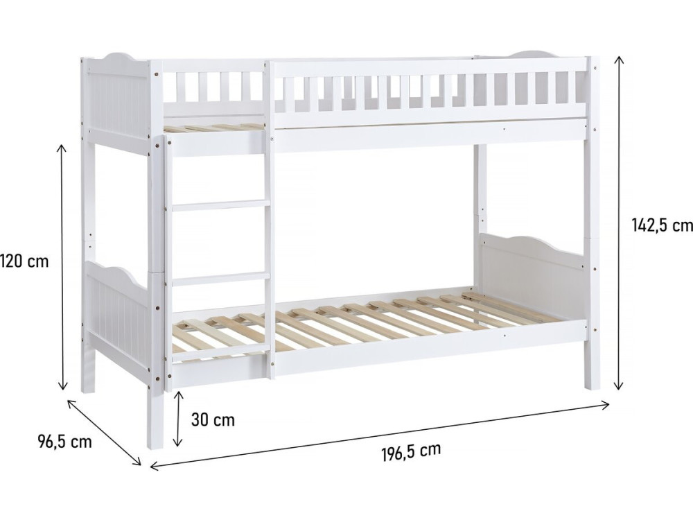 Letto a castello per bambini "Gabriel" - Legno - Bianco - 90 x 190 cm