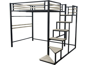 Letto a soppalco in metallo con scale "LENA" - 140 x 190 cm - Nero