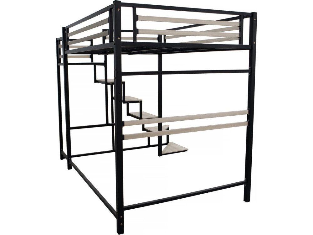 Letto a soppalco in metallo con scale "LENA" - 140 x 190 cm - Nero
