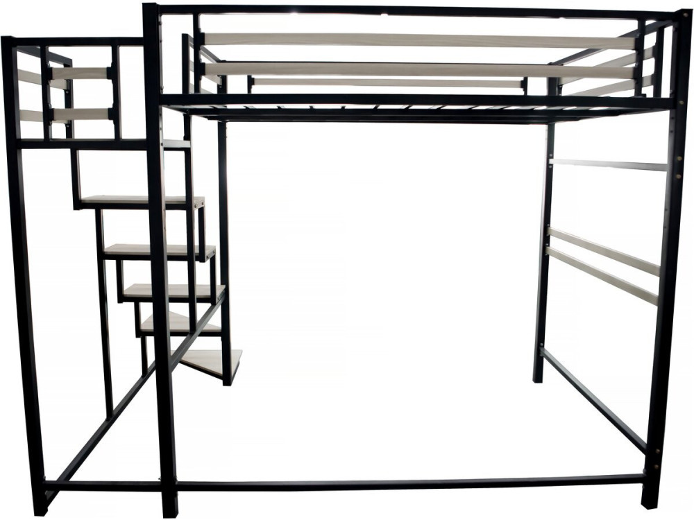 Letto a soppalco in metallo con scale "LENA" - 140 x 190 cm - Nero