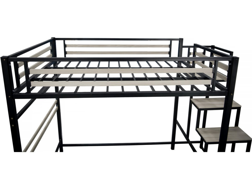 Letto a soppalco in metallo con scale "LENA" - 140 x 190 cm - Nero