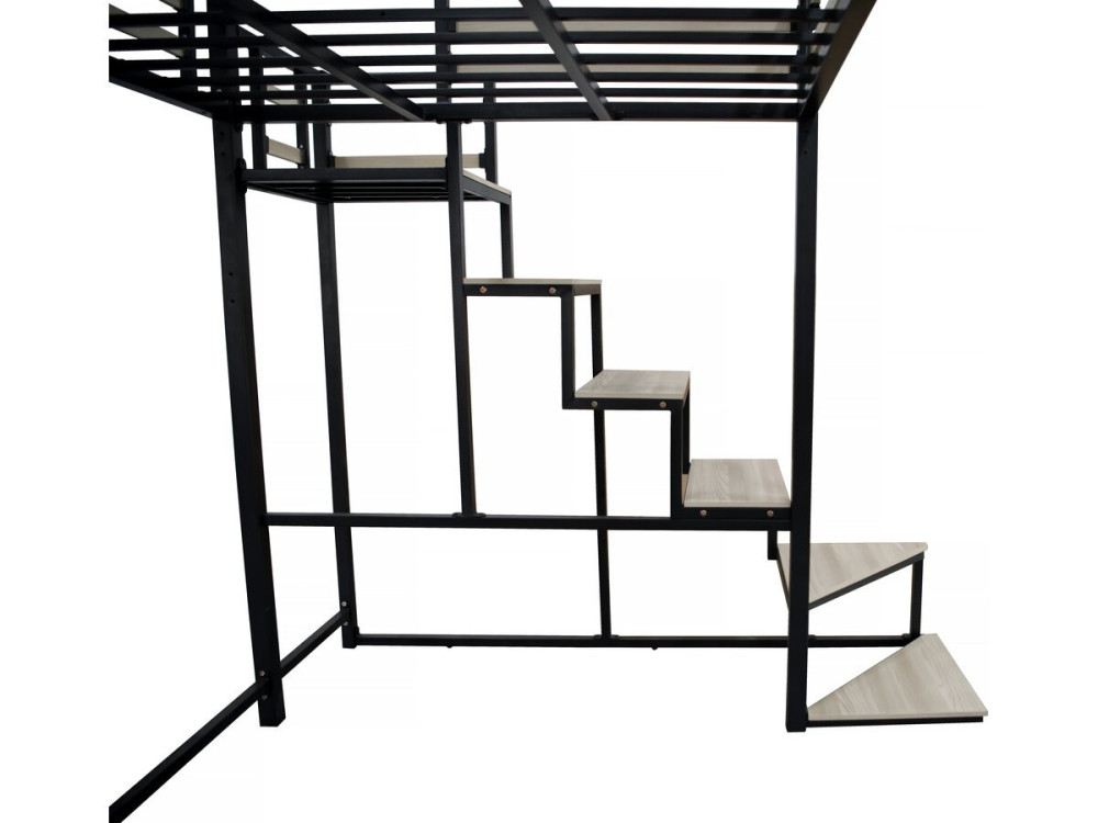 Letto a soppalco in metallo con scale "LENA" - 140 x 190 cm - Nero
