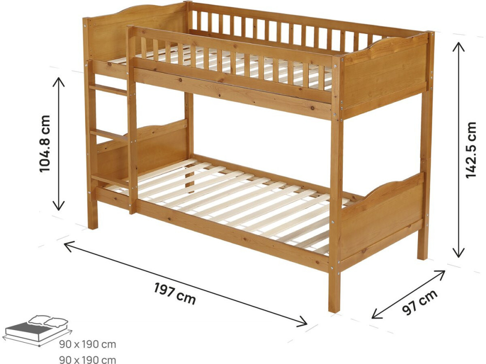 Letto a castello in legno "Gabriel" - 90 x 190 cm - Marrone