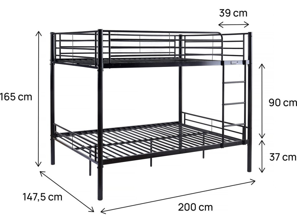 Letto a castello doppio "Adam" - Rete inclusa - 140 x 190 cm - Nero
