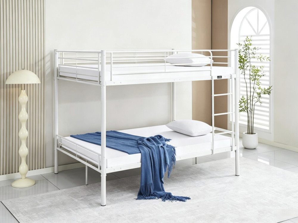 Letto a castello matrimoniale "Adam" con rete a molle - 140 x 190 cm - Bianco