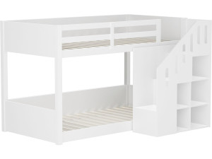 Letto a castello in legno con scaletta e contenitori "Léana" - 90 x 190 cm - Bianco