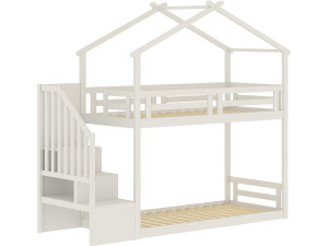 Letto a castello a forma di capanna con scaletta in legno "Oriana" - 90 x 190 cm - Beige