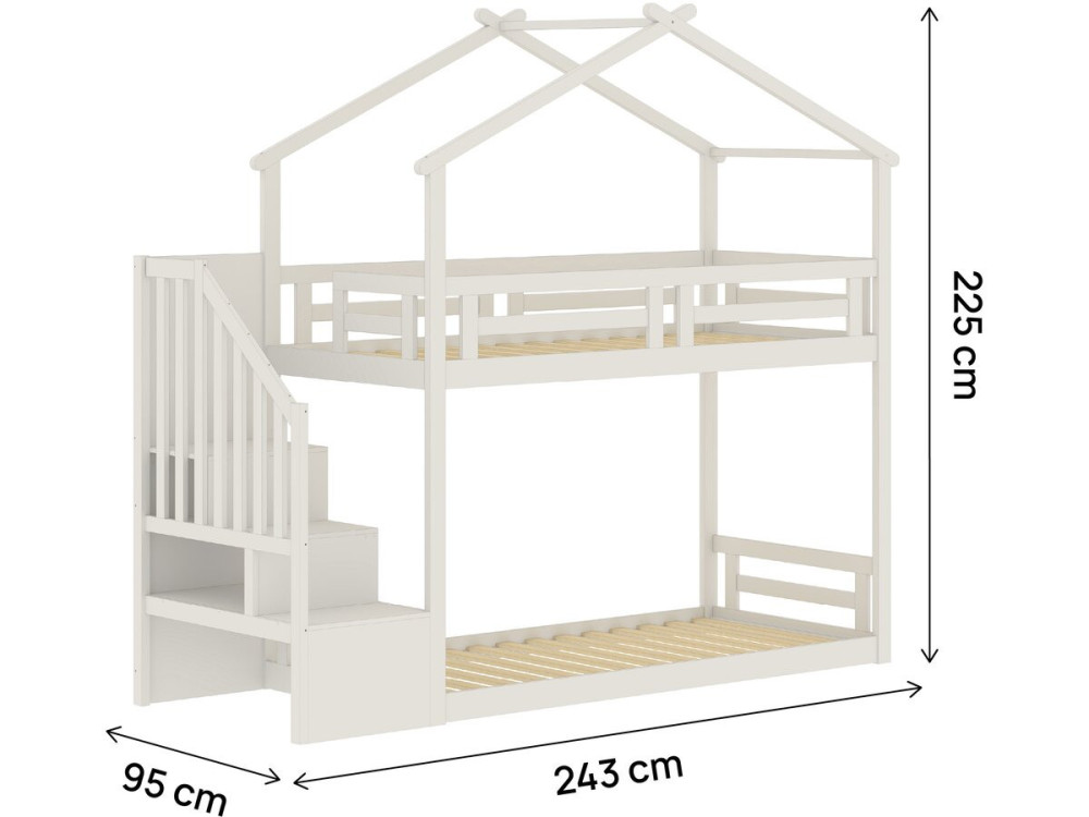Letto a castello a forma di capanna con scaletta in legno "Oriana" - 90 x 190 cm - Beige
