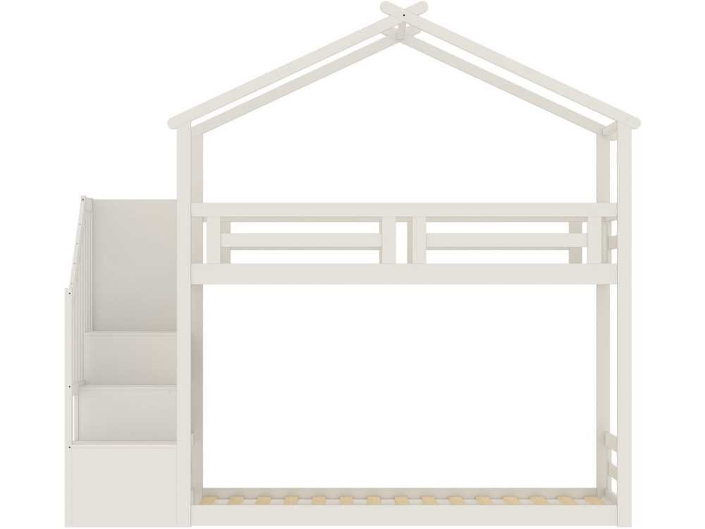 Letto a castello a forma di capanna con scaletta in legno "Oriana" - 90 x 190 cm - Beige