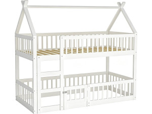 Letto a castello a forma di casetta in legno con scaletta "Laith" - 90 x 190 cm - Bianco