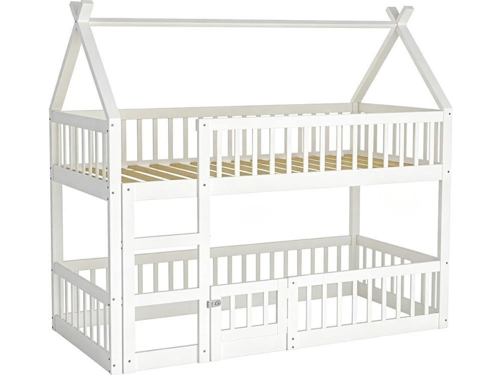 Letto a castello a forma di casetta in legno con scaletta "Laith" - 90 x 190 cm - Bianco