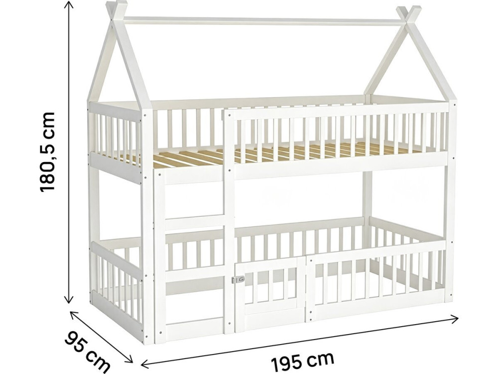 Letto a castello a forma di casetta in legno con scaletta "Laith" - 90 x 190 cm - Bianco