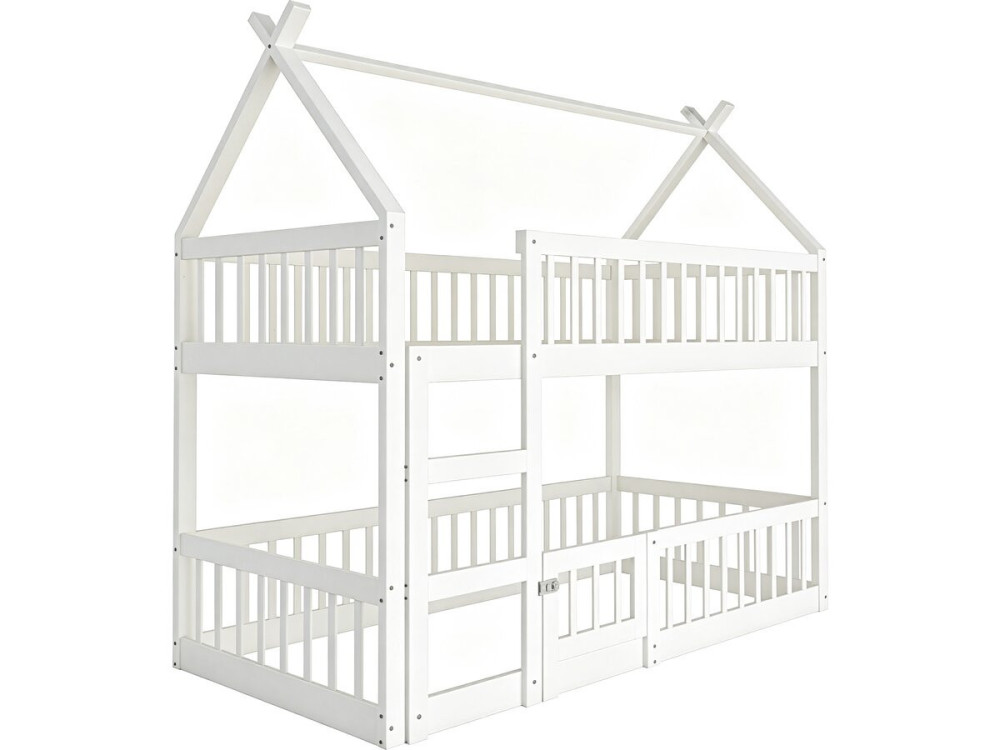 Letto a castello a forma di casetta in legno con scaletta "Laith" - 90 x 190 cm - Bianco