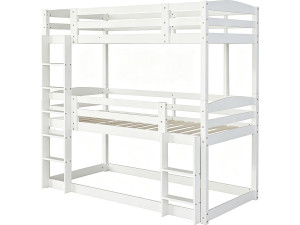 Letto a castello in legno con scaletta "Sephora" - 90 x 190 cm - Bianco