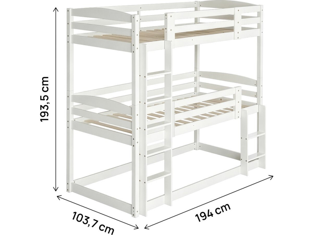 Letto a castello in legno con scaletta "Sephora" - 90 x 190 cm - Bianco