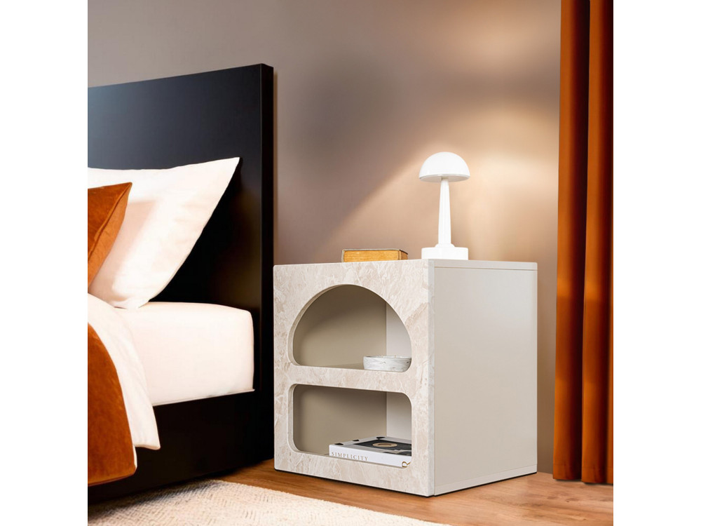 Comodino in legno "Lorin" 50 x 40 x 50 cm - marmo travertino