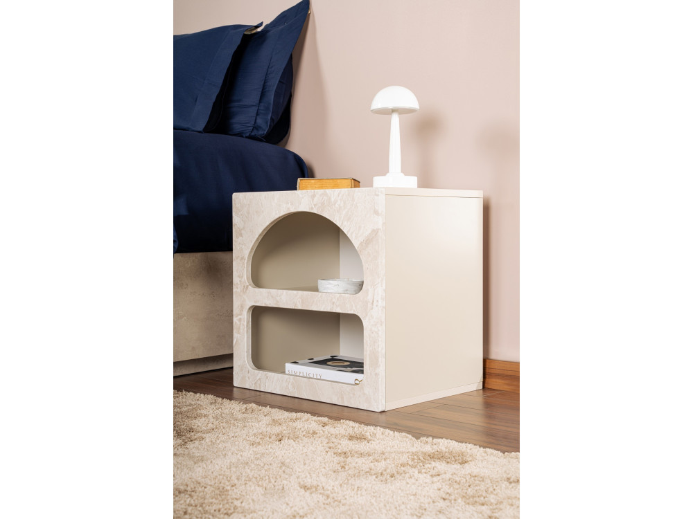 Comodino in legno "Lorin" 50 x 40 x 50 cm - marmo travertino