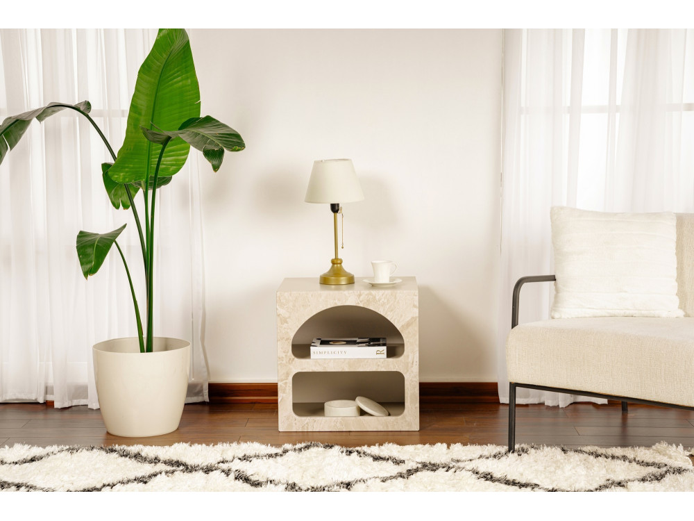 Comodino in legno "Lorin" 50 x 40 x 50 cm - marmo travertino