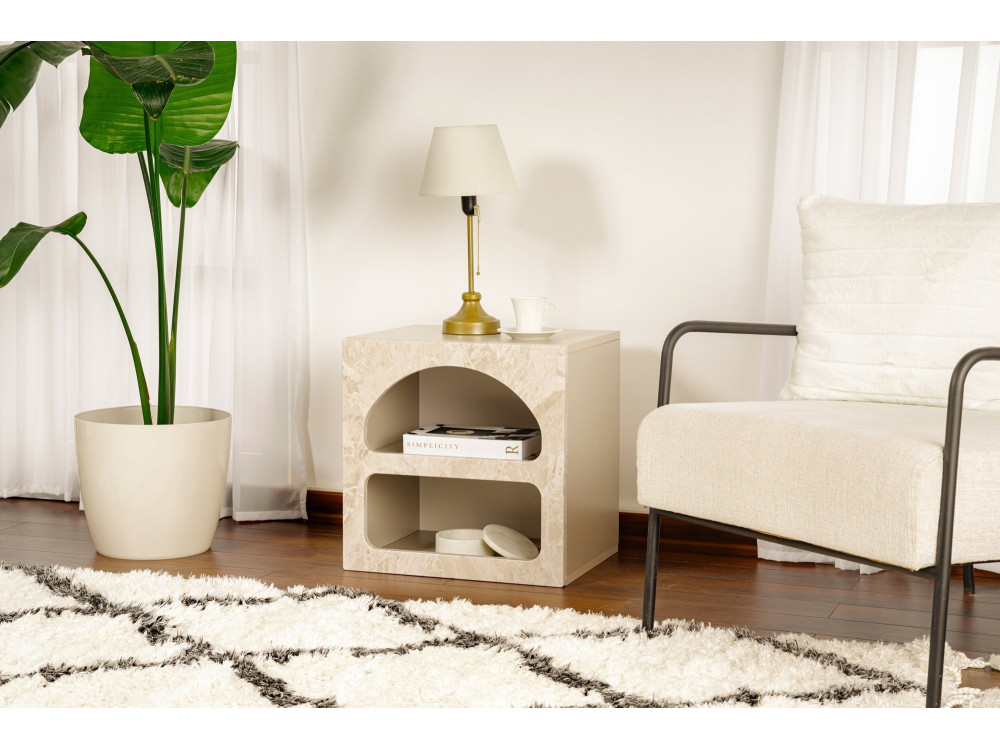 Comodino in legno "Lorin" 50 x 40 x 50 cm - marmo travertino