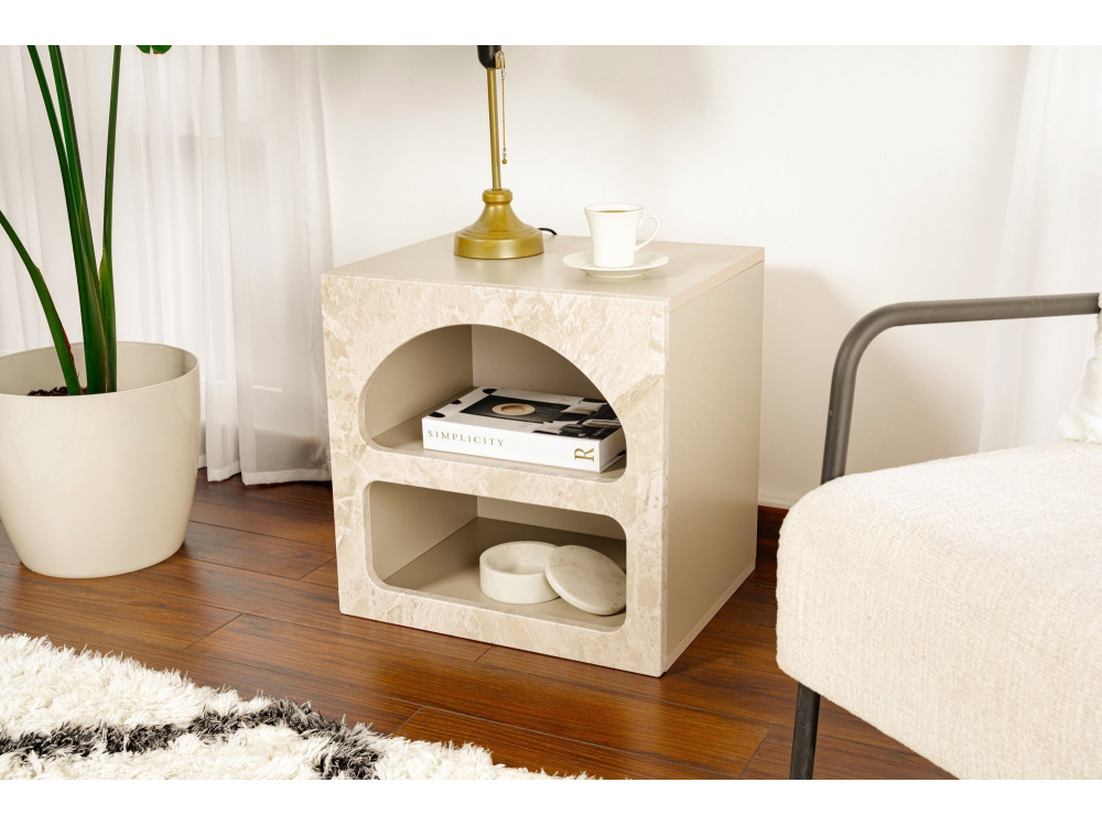Comodino in legno "Lorin" 50 x 40 x 50 cm - marmo travertino