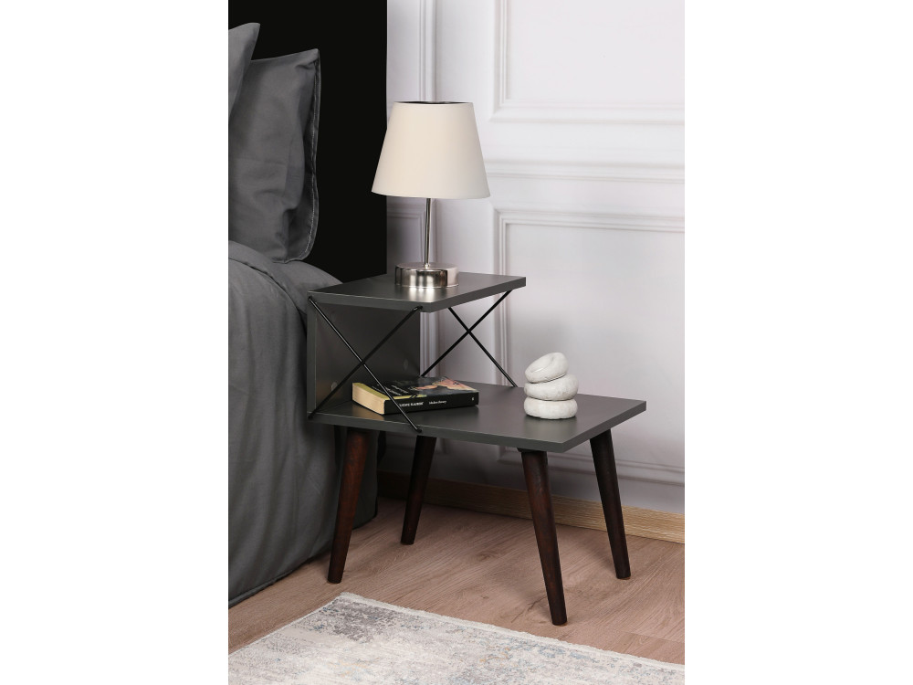Comodino in legno "Cross" 50 x 40 x 55 cm - Antracite