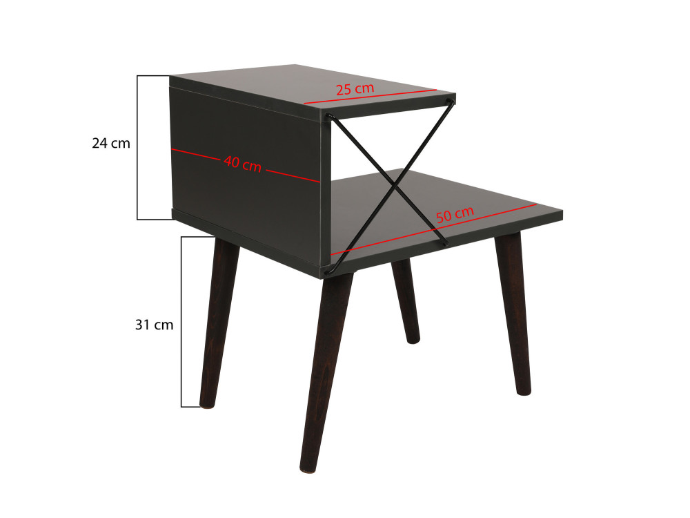 Comodino in legno "Cross" 50 x 40 x 55 cm - Antracite