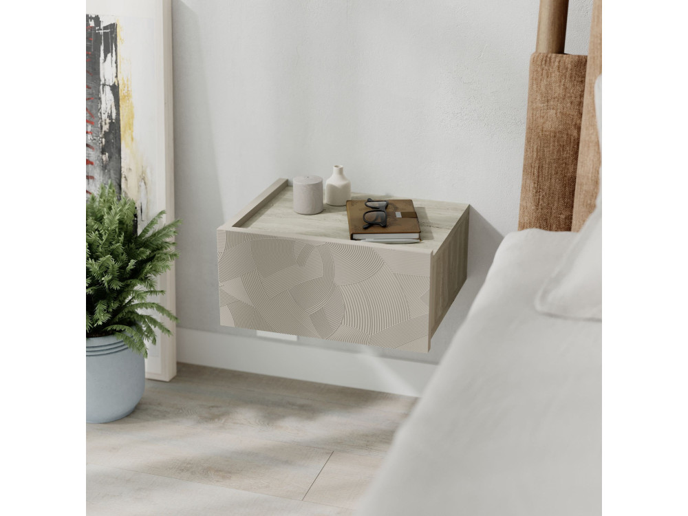 Comodino in legno "Onda" con illuminazione LED - 38 x 31 x 18 cm - Beige