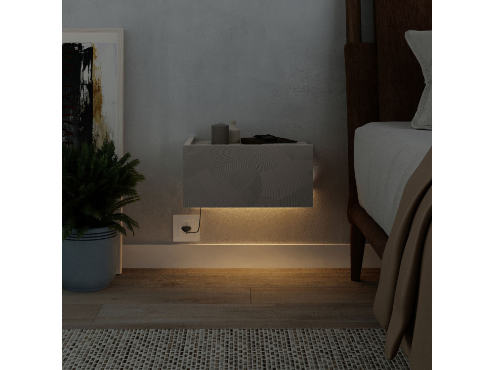 Comodino in legno "Onda" con illuminazione LED - 38 x 31 x 18 cm - Beige
