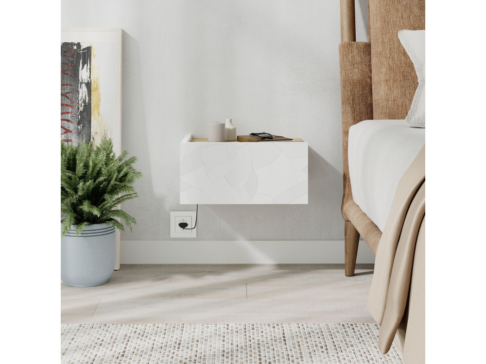 Comodino in legno "Onda" con luce LED - 38 x 31 x 18 cm - Bianco