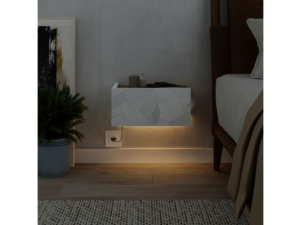 Comodino in legno "Onda" con luce LED - 38 x 31 x 18 cm - Bianco